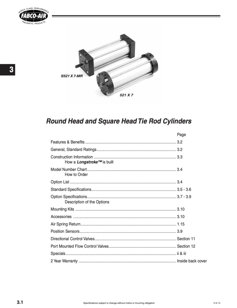 Longstroke Cylinder section of CV9 Catalog