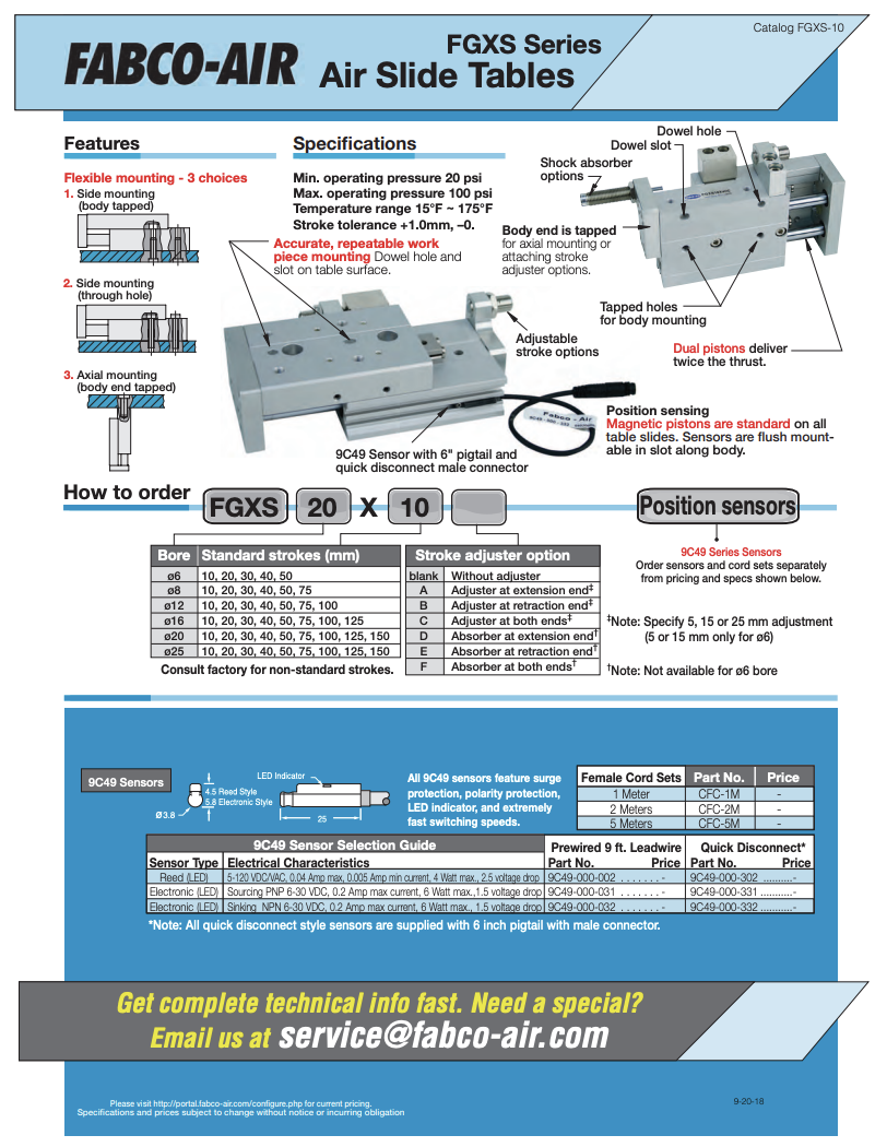 FGXS Air Slide Table Catalog