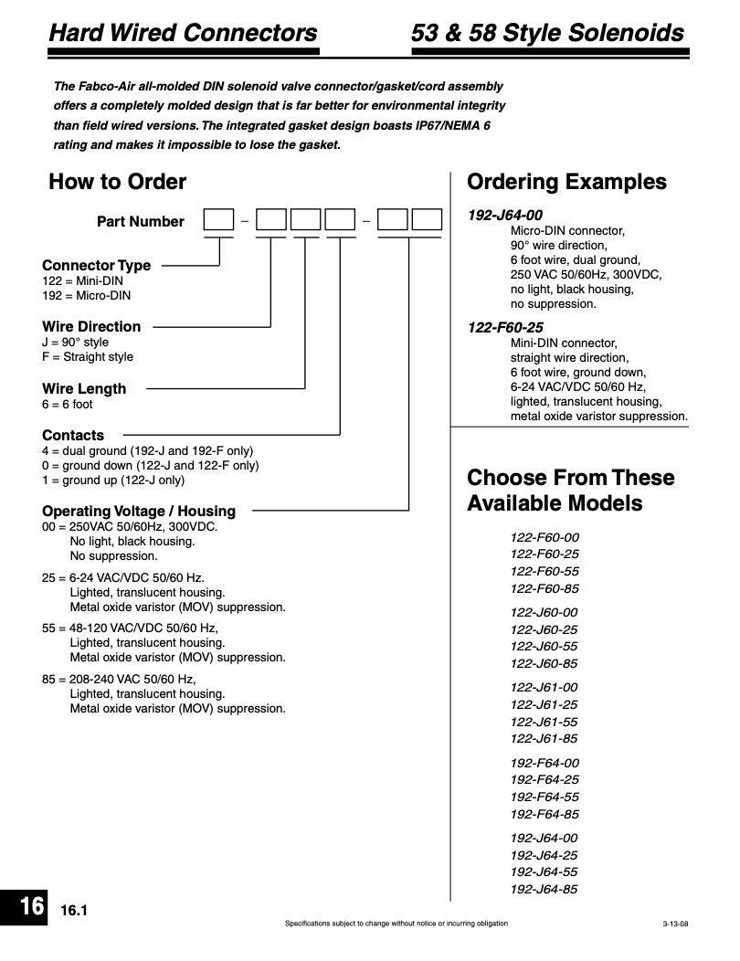 Hard Wired Connectors (53 & 58 Style) section of CV9 Catalog