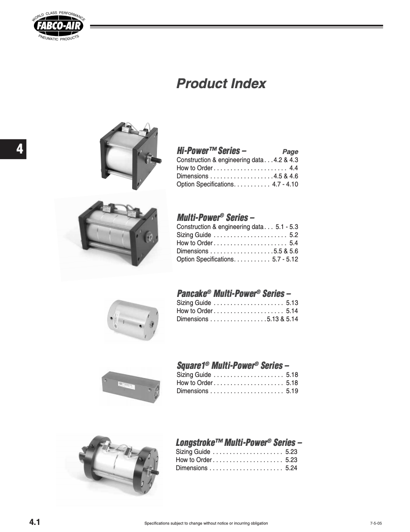 Hi-Power Cylinder section of CV9 Catalog