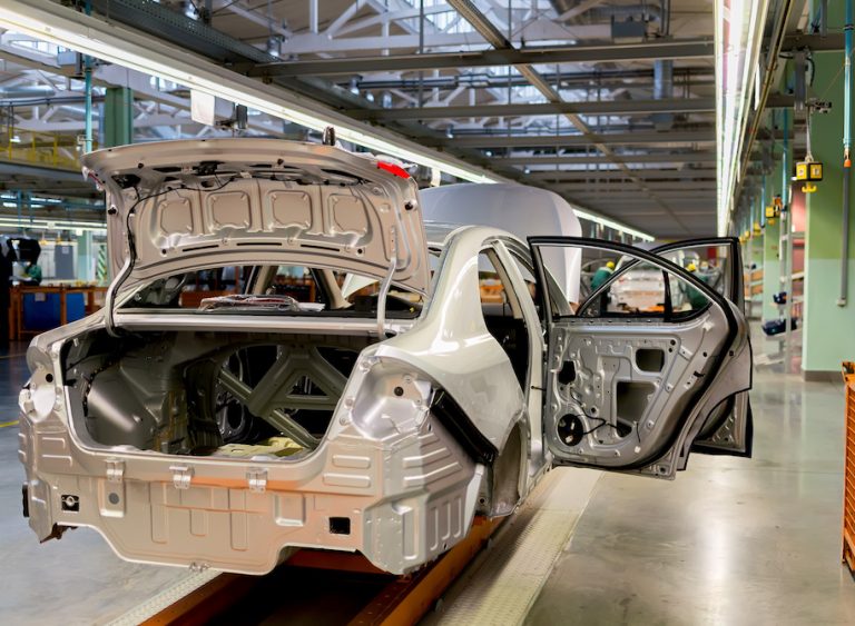 The production line for the assembly of new vehicles